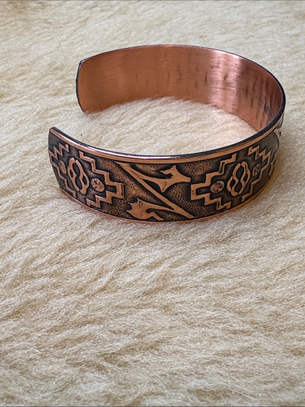 Copper Etched Cuff Bracelet - Southwestern Motif - Picture 3 of 5